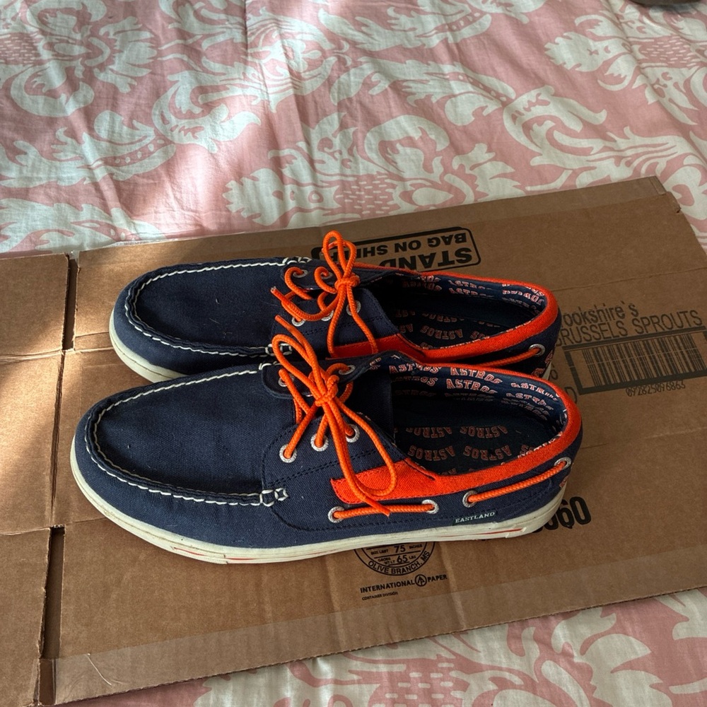 Eastland Navy and Orange Slip-On Loafers - Picture 2 of 10